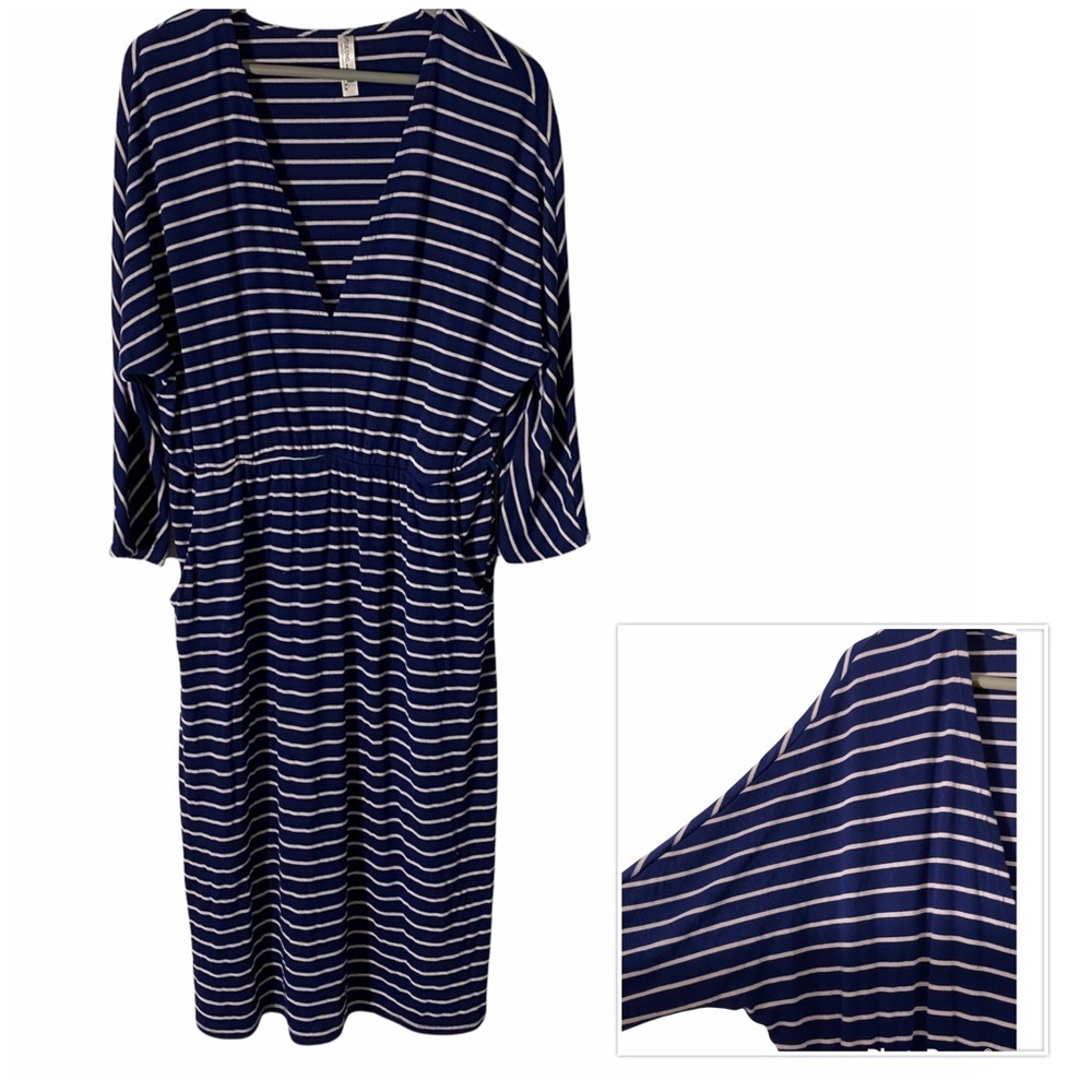 Pink Owl Dolman Sleeve Striped Dress Blue and White Sz Large